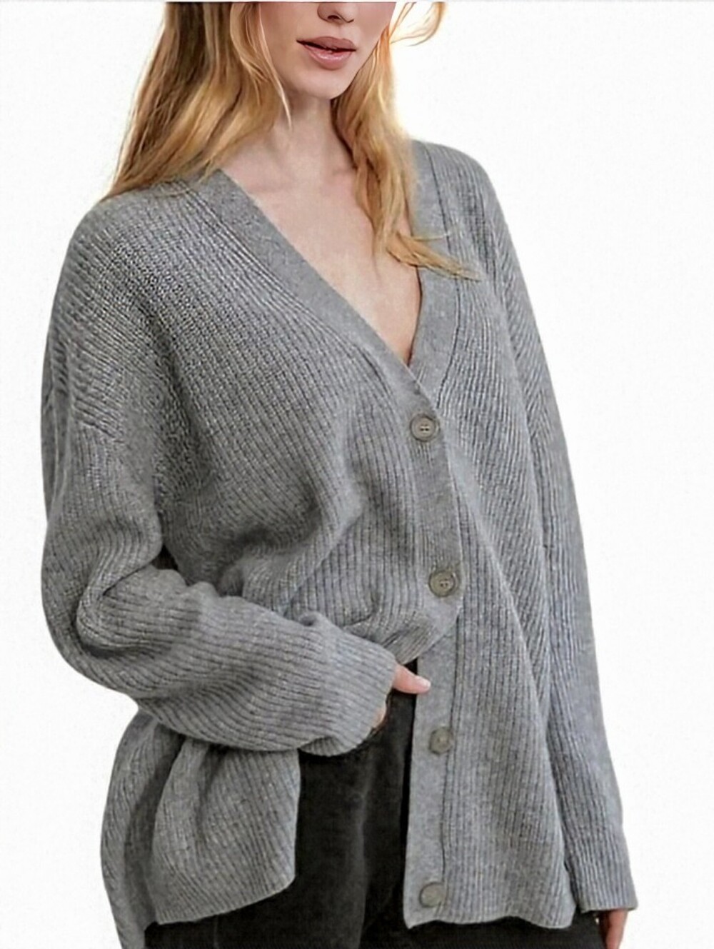 Jenni Kayne Cashmere 100% Cocoon Rib Knit Cardigan Heather Grey Sweater sz M